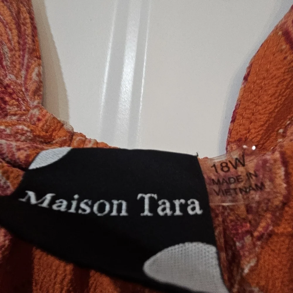Maison TaraFloral Orange and Pink Maxi Dress Size 18w Maxi Ocean Tiered Beach